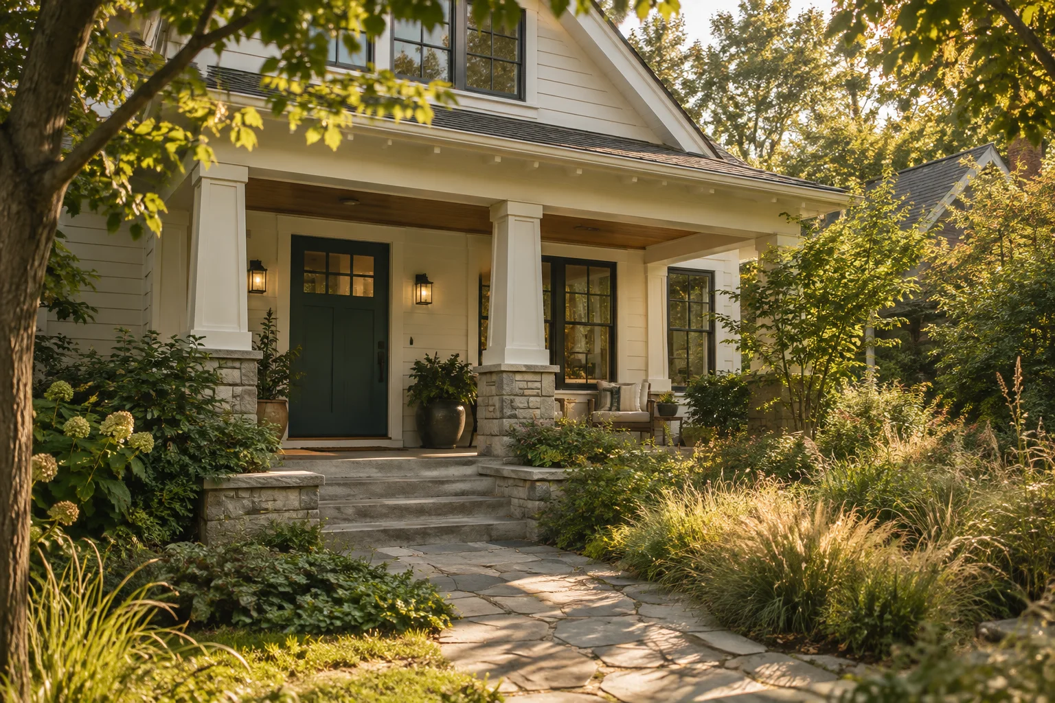 A home surrounded by a leafy garden